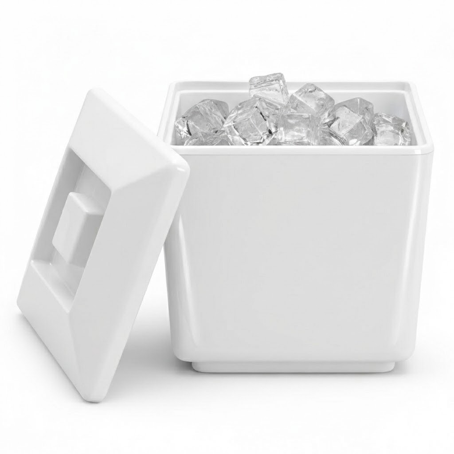 White 4 litre square insulated ice bucket with lid for parties and home bars