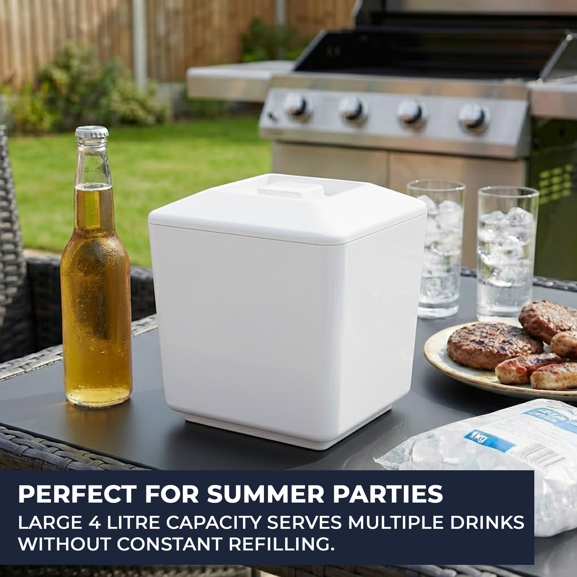 Chabrias white 4L square insulated ice bucket for parties picnics and home bars