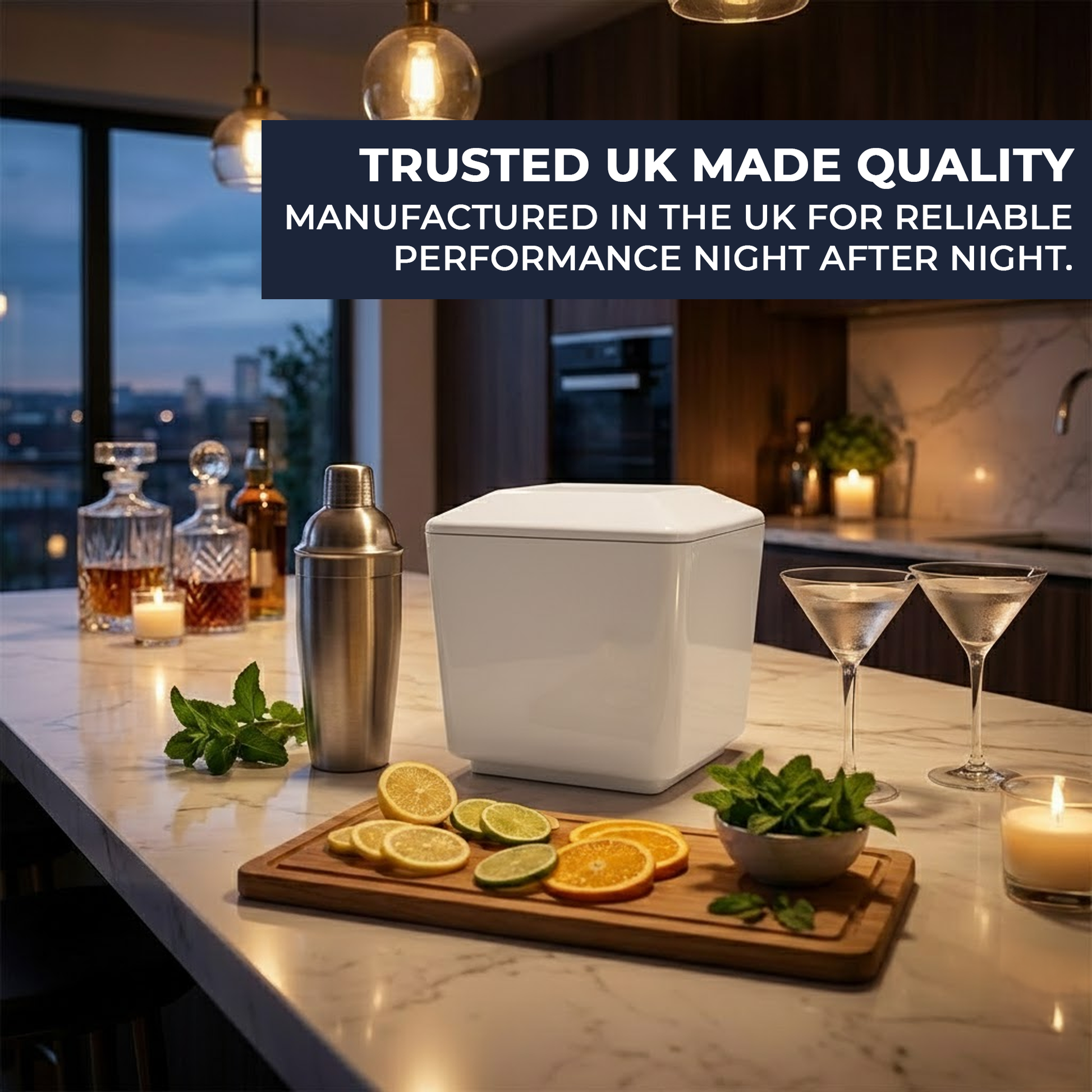 BPA-free plastic square ice bucket with drainage liner for clean ice service