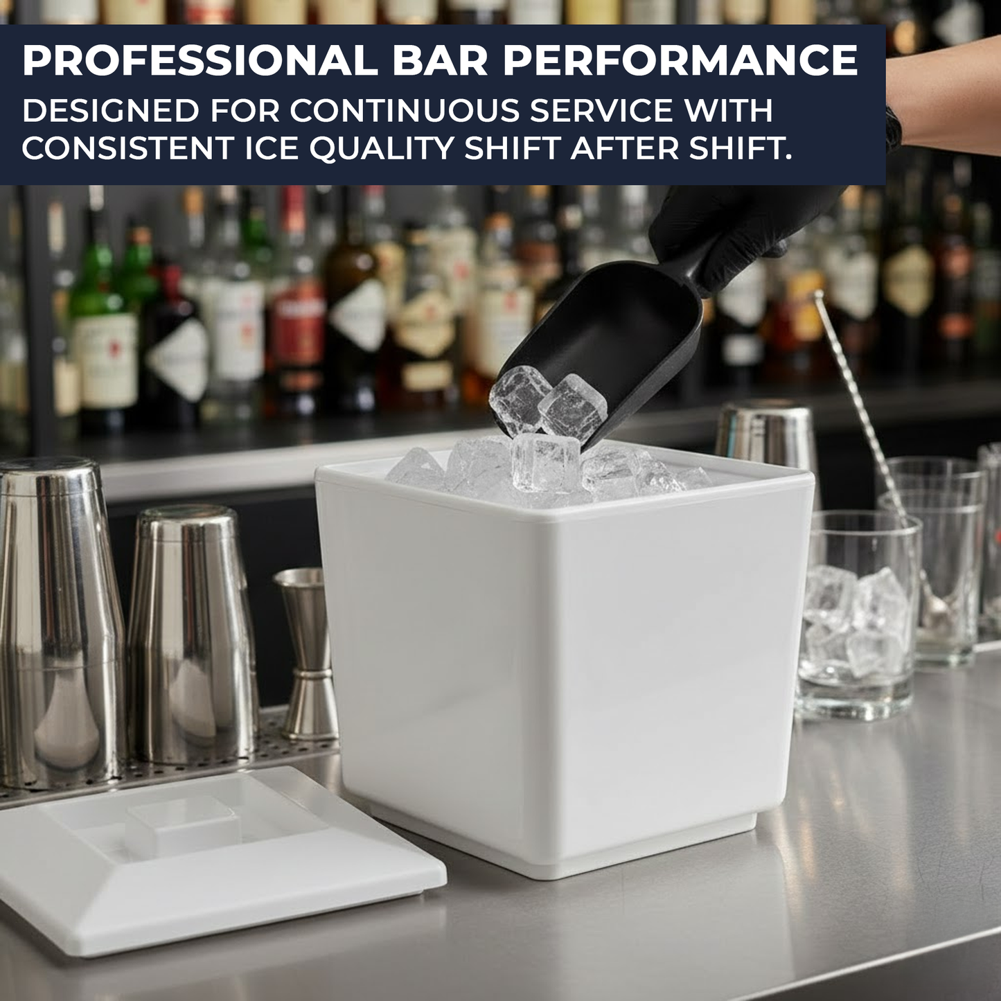 White square cocktail ice bucket with lid for garden parties and events