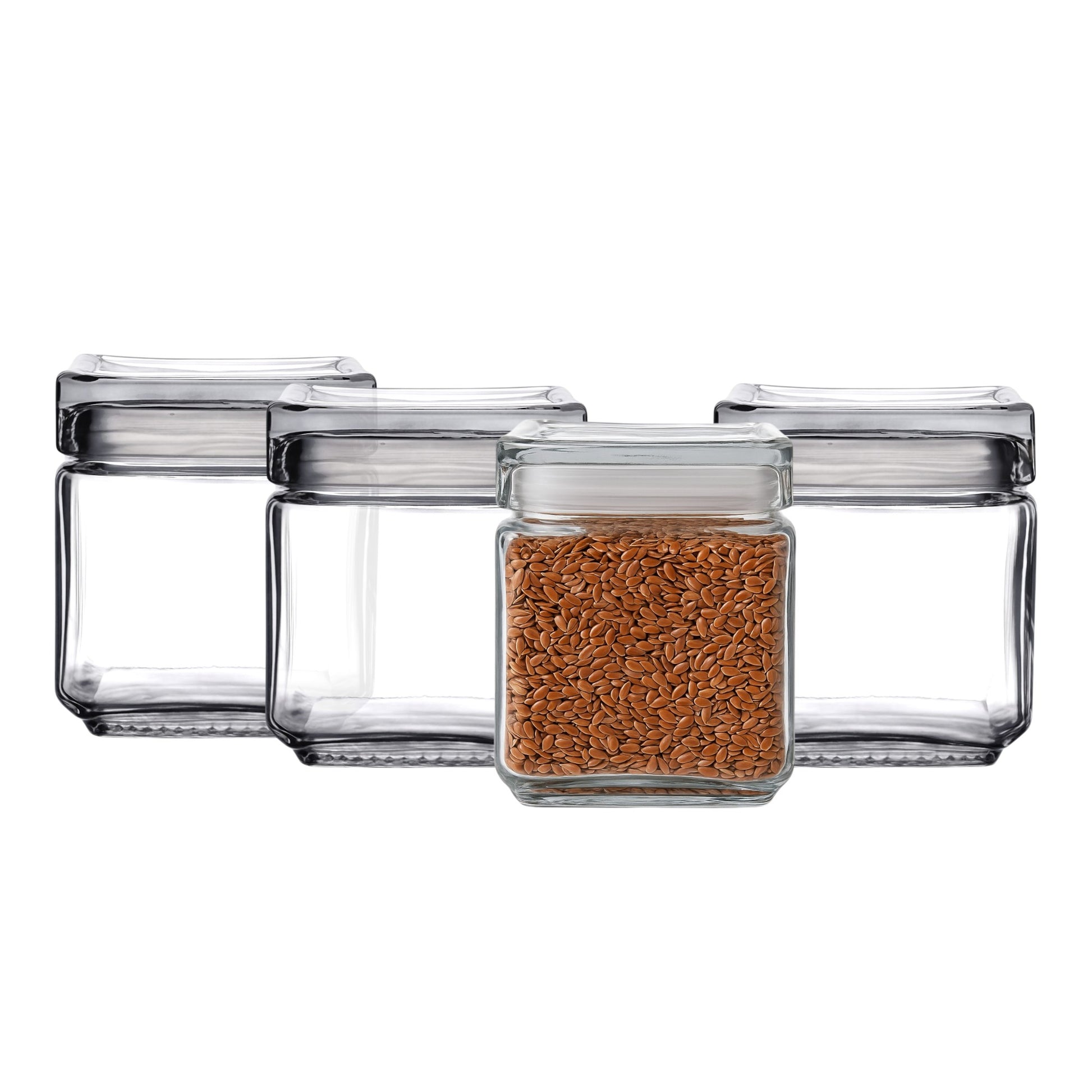 Stackable Storage Glass Jar, 1L (4 pack) - Premium Home from Chabrias Ltd - Just £29.49! Shop now at Chabrias Ltd
