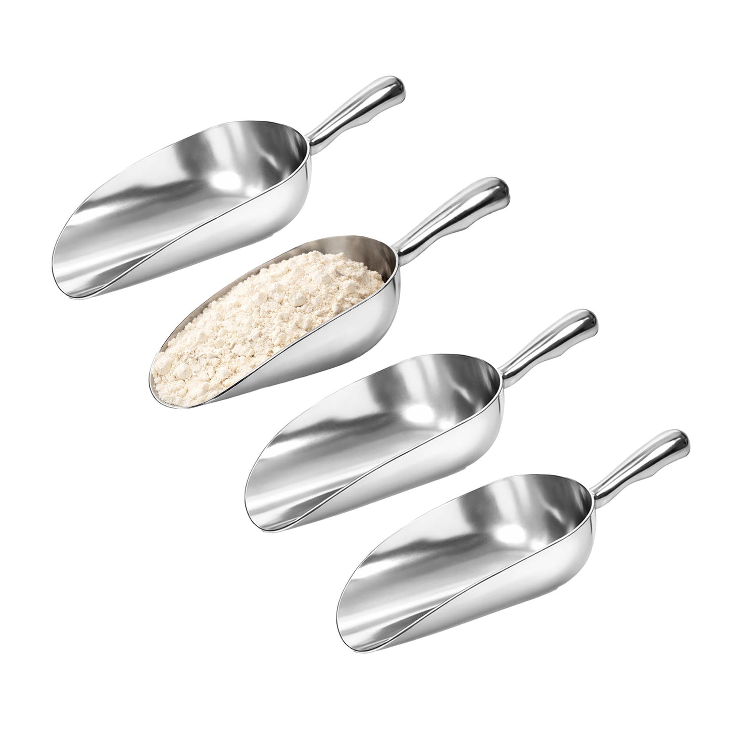 Multipurpose Aluminium Metal Scoops Set for Dry Goods - Sturdy Kitchen Scoops in Different Sizes