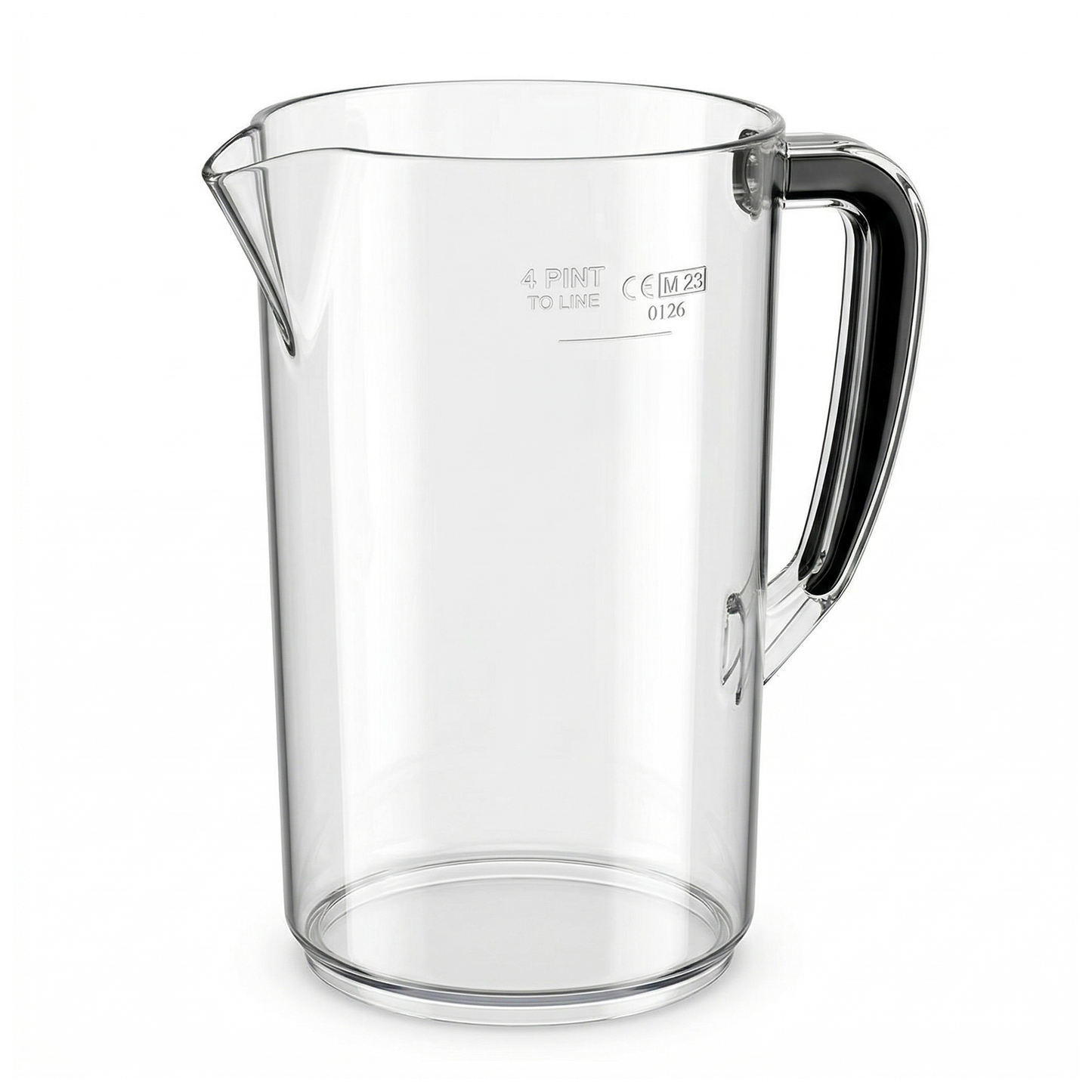 clear 4 pint plastic jug with ergonomic handle and pouring spout polycarbonate