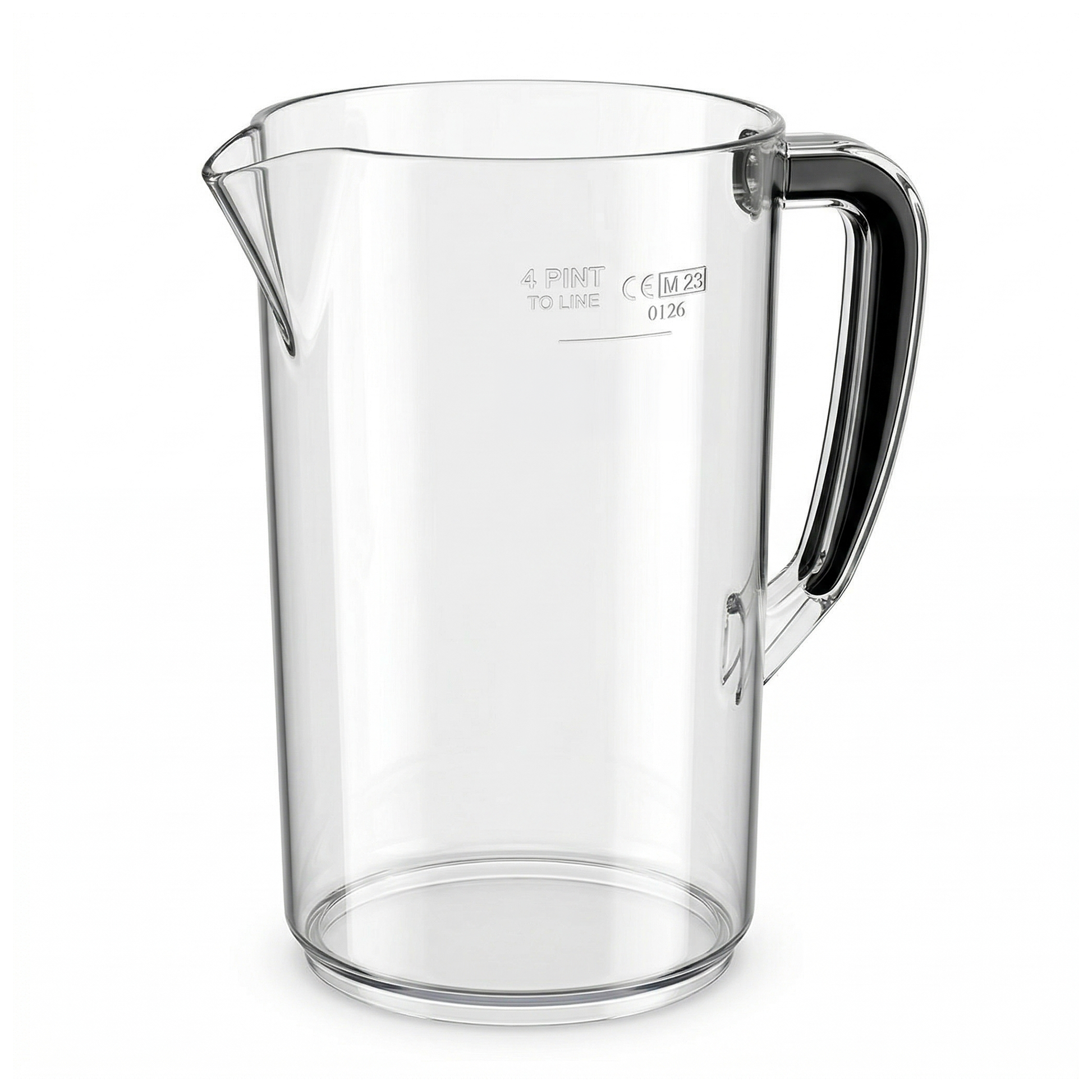 clear 4 pint plastic jug with ergonomic handle and pouring spout polycarbonate