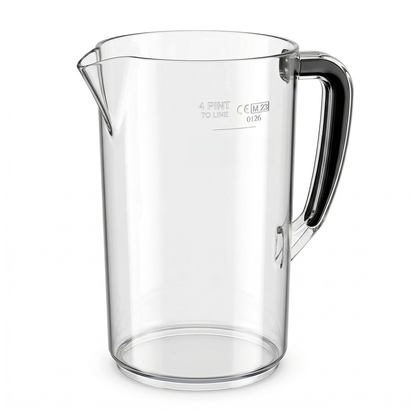 clear 4 pint plastic jug with ergonomic handle and pouring spout polycarbonate