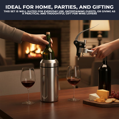Iceless Wine Cooler & Corkscrew Bottle Opener Set, Stainless Steel Wine & Champagne Chiller