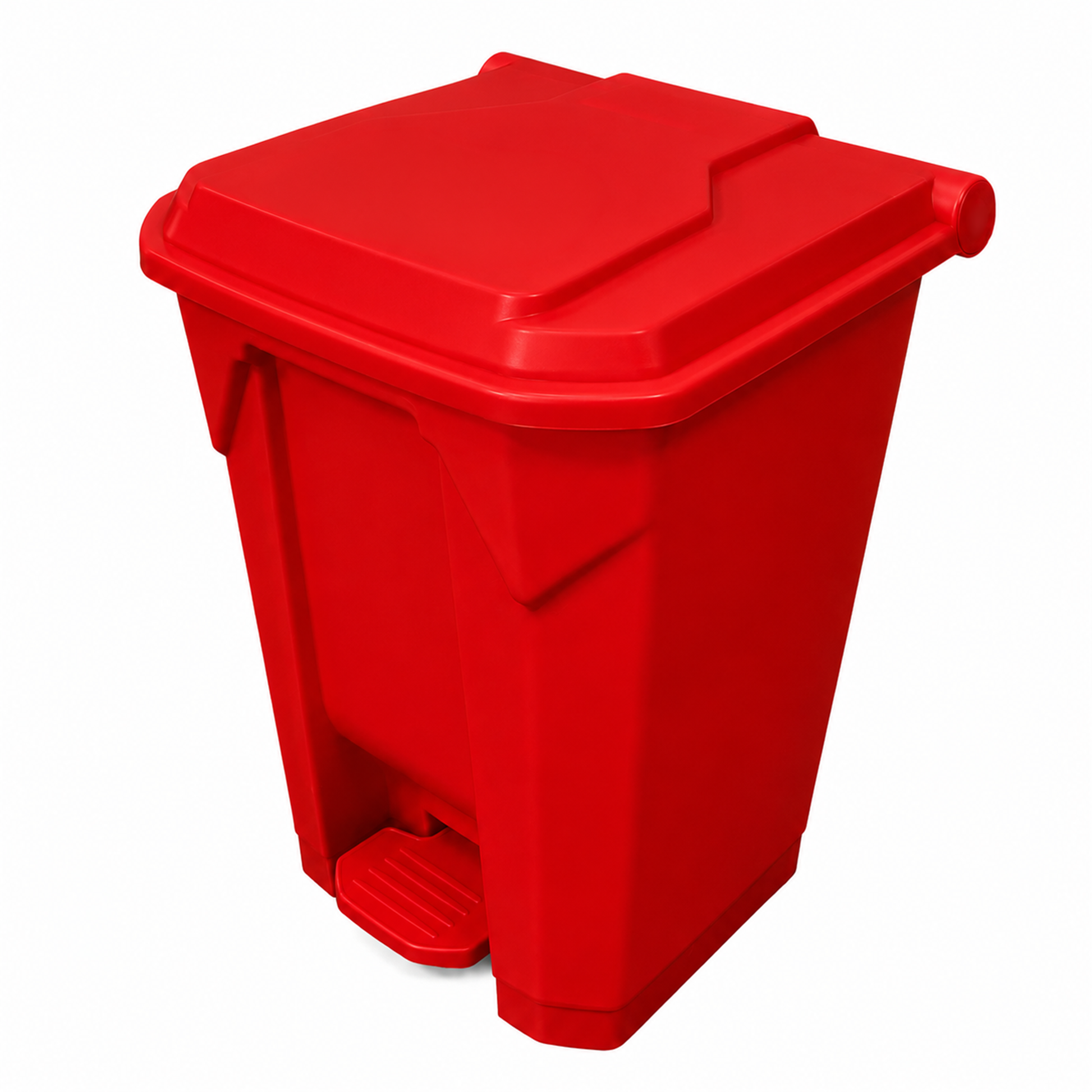 Large 50 litre red hands-free pedal waste bin for clinics and healthcare environments