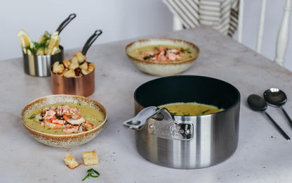 Samuel Groves Classic 18cm Non-Stick Stainless Steel Triply Saucepan with Lid UK Made - Premium Kitchen from Chabrias Ltd - Just £150! Shop now at Chabrias Ltd