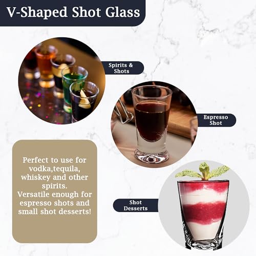 Chabrias Ltd Heavy Base V-Shaped Shot Glasses | Set of 6 or 12 | Durable 35ml Shot Glasses for Vodka, Whiskey, Tequila, Espresso, Desserts | Dishwasher Safe & Perfect for Gifting