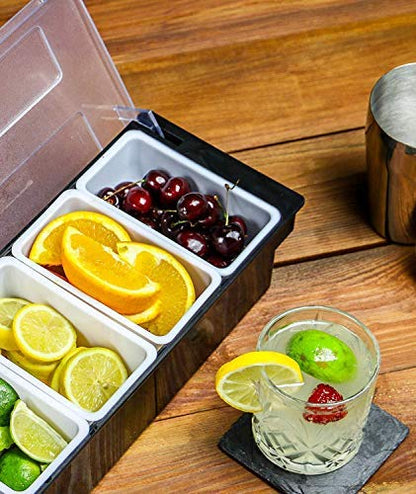 Chabrias Ltd 4 Compartment Plastic Condiment Dispenser | Serving Container Black | Bar Condiment Holder | Cocktail Garnish Tray - Premium Home from Chabrias Ltd - Just £14.72! Shop now at Chabrias Ltd