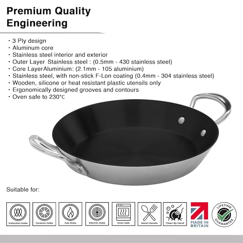 Samuel Groves Stainless Steel Non Stick 3-Ply Paella Pan – Rapid Heat Distribution, Durable Design, Riveted Handles, Induction Compatible, UK Made - Premium Kitchen from Samuel Groves - Just £85.49! Shop now at Chabrias Ltd