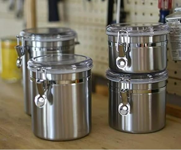 Chabrias Round Stainless Steel Canister Set with Clear Acrylic Lid and Locking Clamp, 4-Piece Set Air Tight - Premium Home from Chabrias Ltd - Just £49.99! Shop now at Chabrias Ltd