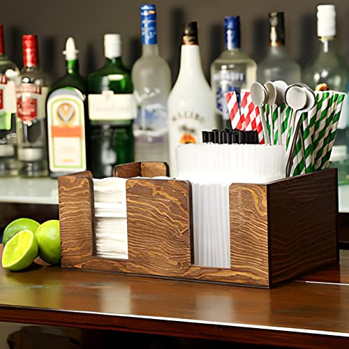 Wooden Bar Caddy - Bar Aide Cocktail Accessory and Napkin Holder and Bar Tidy Brown|Black|Grey - Premium Home from Chabrias Ltd - Just £12.99! Shop now at Chabrias Ltd