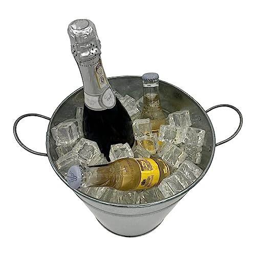 Galvanized Ice Bucket - 10" Diameter | Rustic Vintage Design | Premium Quality | Two Metal Handles for Easy Mobility - Premium Kitchen from Chabrias Ltd - Just £14.99! Shop now at Chabrias Ltd