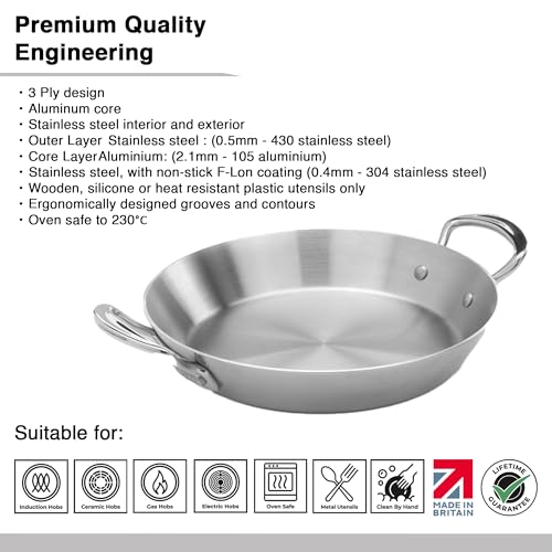 Samuel Groves Stainless Steel Non Stick 3-Ply Paella Pan – Rapid Heat Distribution, Durable Design, Riveted Handles, Induction Compatible, UK Made - Premium Kitchen from Samuel Groves - Just £99.99! Shop now at Chabrias Ltd