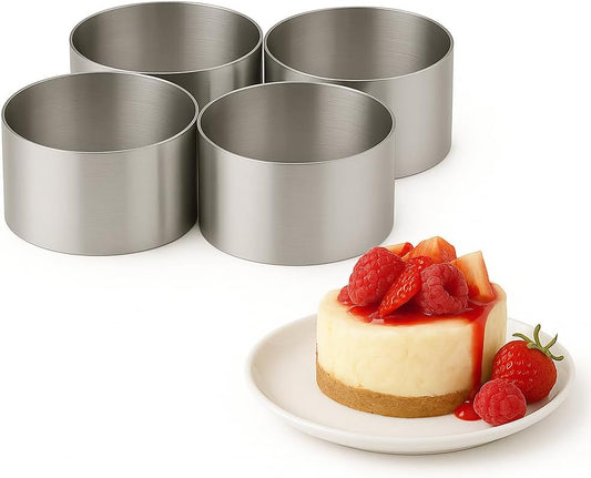 Food Presentation Rings Set of 4 - Stainless Steel Mousse & Cake Rings (70 x 35mm)