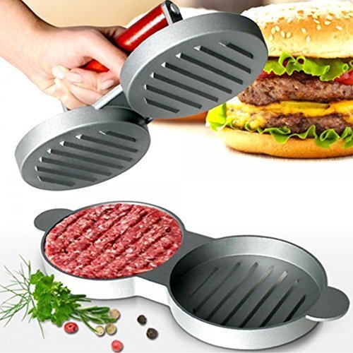 Chabrias Ltd Double Burger Press Quarter Pounder Maker | Non-Stick Cast Aluminium Burger Patty Mould with Wooden Handle - Perfect for Homemade Quarter Pounder Burgers | 28x12x9cm - Premium Home from Chabrias Ltd - Just £14.24! Shop now at Chabrias Ltd