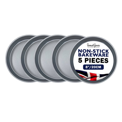 Samuel Groves 5X Victoria Sandwich Cake Tin Pan 8" (20cm) Superior Double Coated Non Stick, Fixed Base, Made in England - Premium Kitchen from Chabrias Ltd - Just £12.99! Shop now at Chabrias Ltd