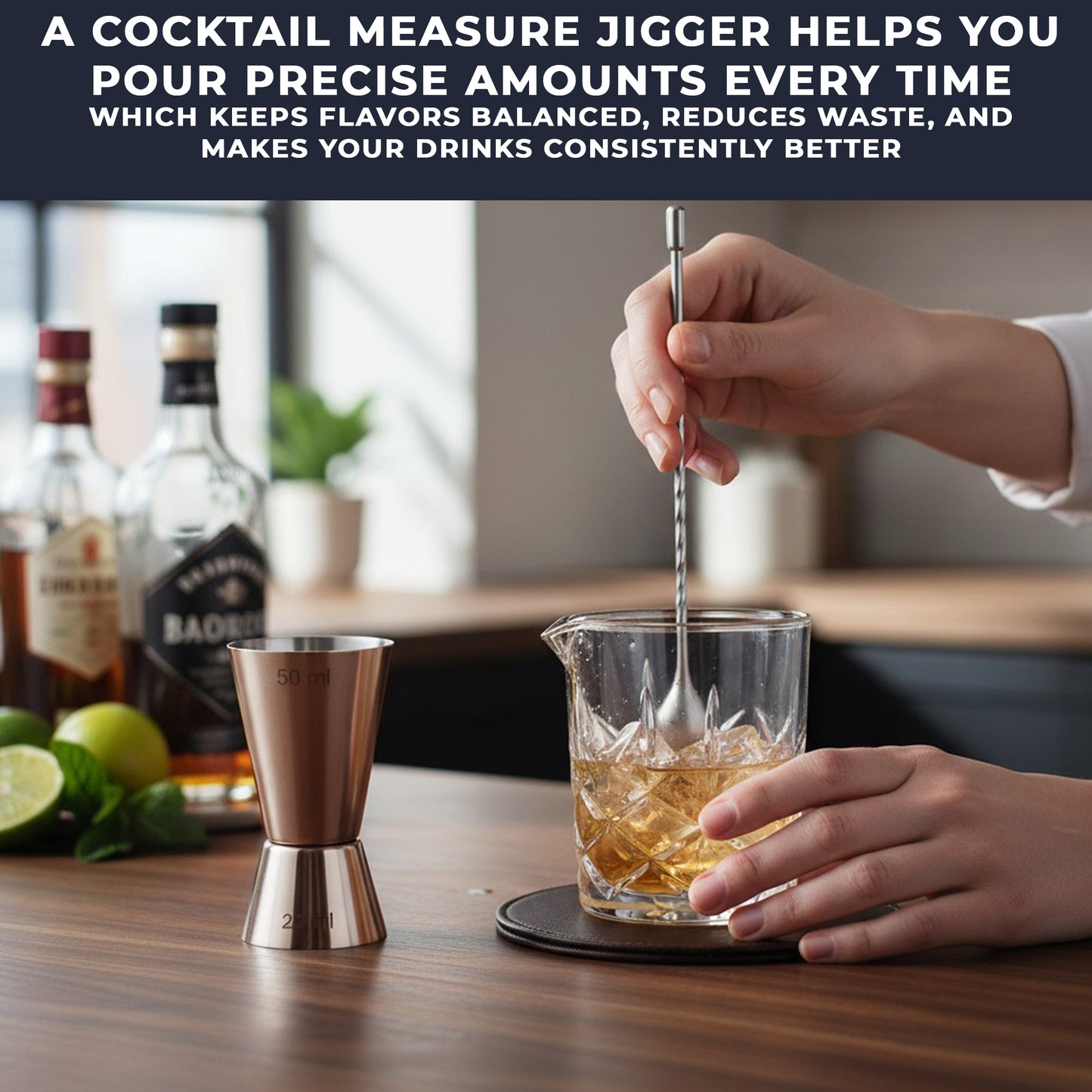 Stainless Steel With Rose Gold Finish,  25/50ml Measure Jigger (1 Piece)