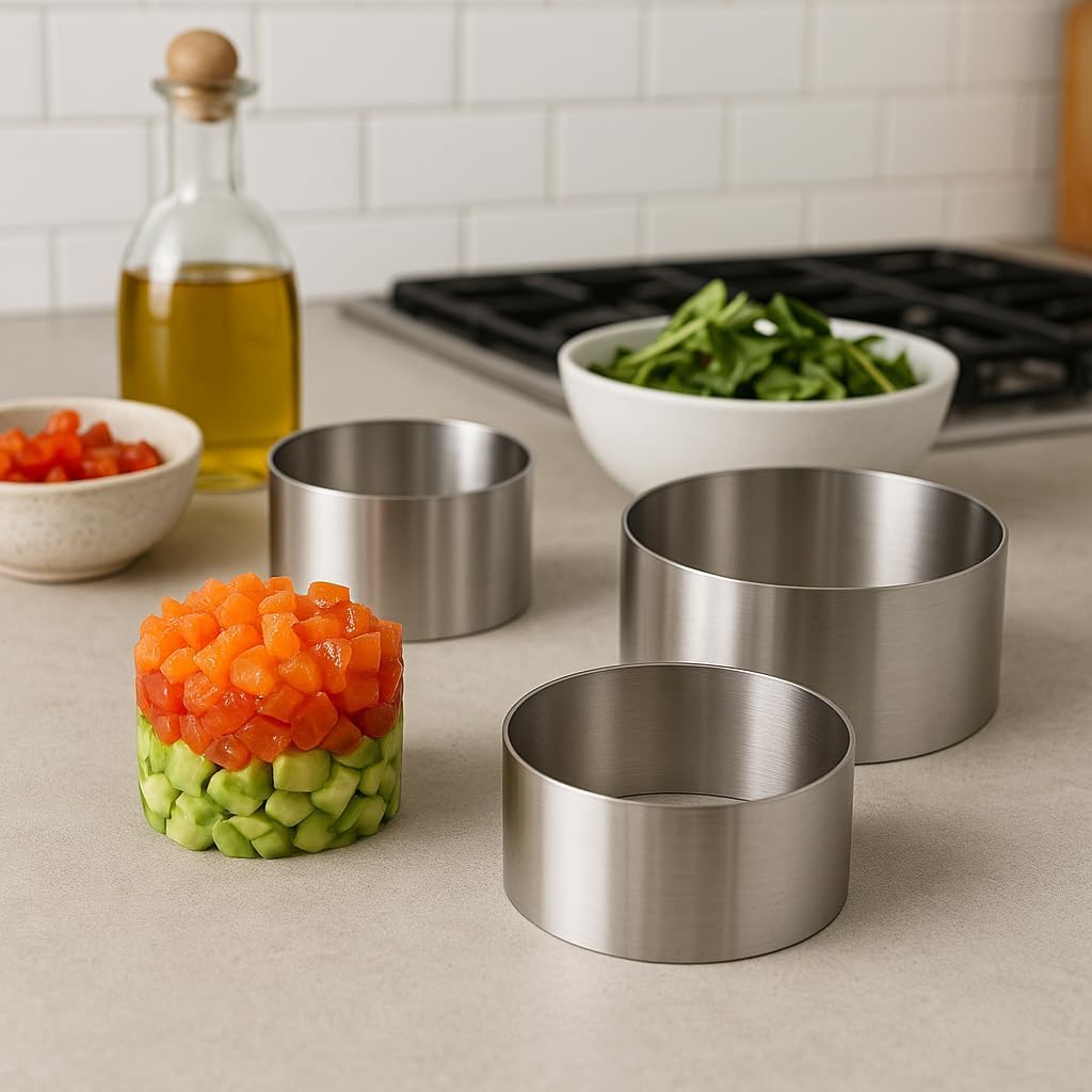 Food Presentation Rings Set of 4 - Stainless Steel Mousse & Cake Rings (70 x 35mm)