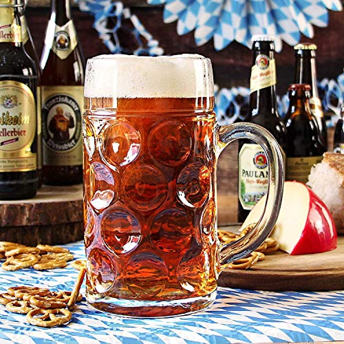 Chabrias Ltd German Beer Stein Glass 2 Pint | Classic Beer Tankards, Beer Mugs, Beer Steins | 2 Pint Glass Beer Tankards - Premium Kitchen from Chabrias Ltd - Just £9.75! Shop now at Chabrias Ltd