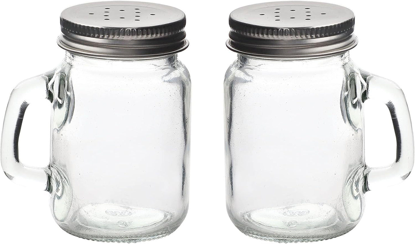 Glass Mason Jar Salt and Pepper Shaker Set with Handles & Silver Lids – 4oz Capacity, Easy Refill, Farmhouse Style - Premium Kitchen from Chabrias Ltd - Just £7.49! Shop now at Chabrias Ltd