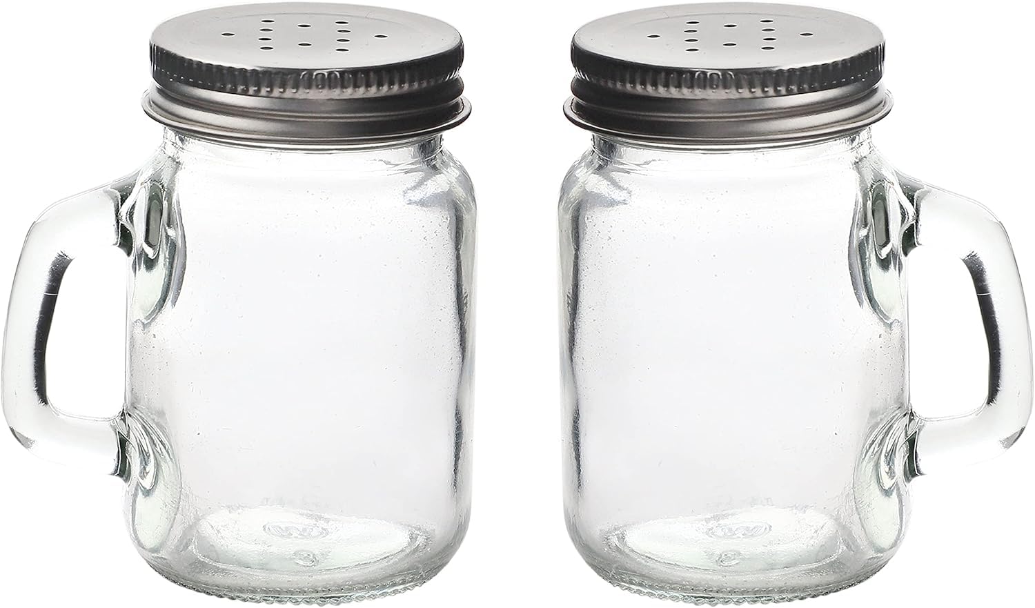 Glass Mason Jar Salt and Pepper Shaker Set with Handles & Silver Lids – 4oz Capacity, Easy Refill, Farmhouse Style - Premium Kitchen from Chabrias Ltd - Just £7.49! Shop now at Chabrias Ltd