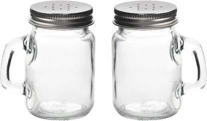 Glass Mason Jar Salt and Pepper Shaker Set with Handles & Silver Lids – 4oz Capacity, Easy Refill, Farmhouse Style - Premium Kitchen from Chabrias Ltd - Just £7.49! Shop now at Chabrias Ltd