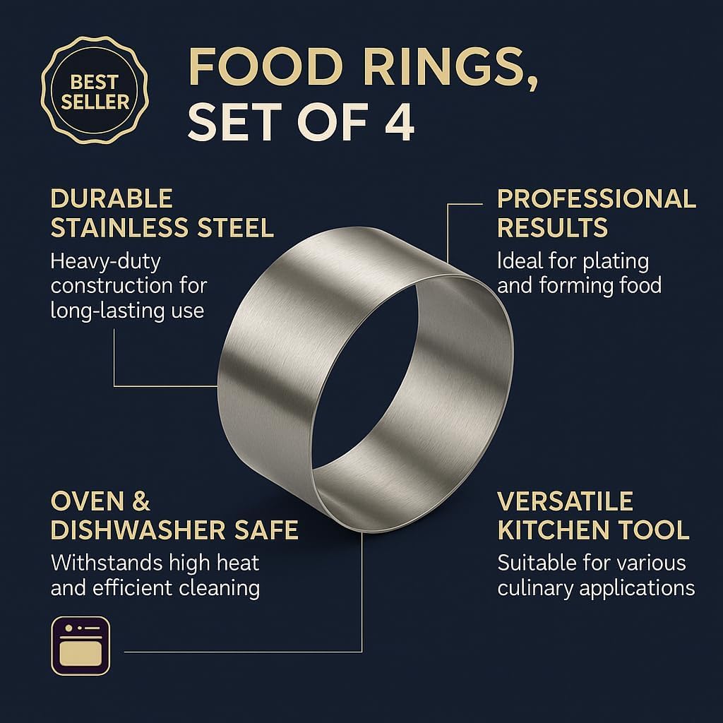 Food Presentation Rings Set of 4 - Stainless Steel Mousse & Cake Rings (70 x 35mm)