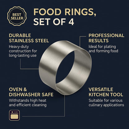 Food Presentation Rings Set of 4 - Stainless Steel Mousse & Cake Rings (70 x 35mm)