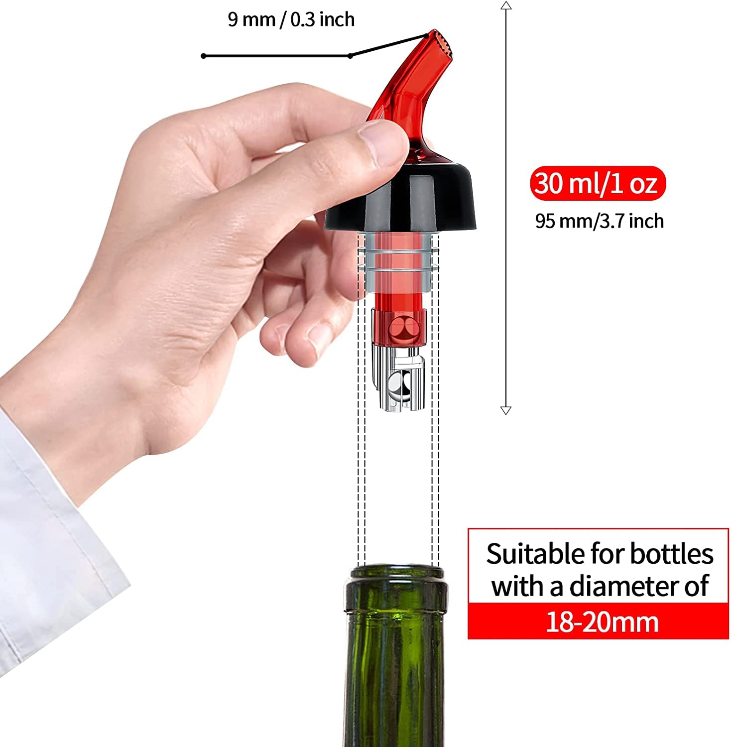 Bottle Pourers, Quick Shot Spirit Measure Pourer Spouts Drinks Wine Cocktail Alcohol Automatic Dispenser Home Bar Tools Made in England by Chabrias (12 x 30ml, Red) - Premium Kitchen from Chabrias Ltd - Just £21.84! Shop now at Chabrias Ltd