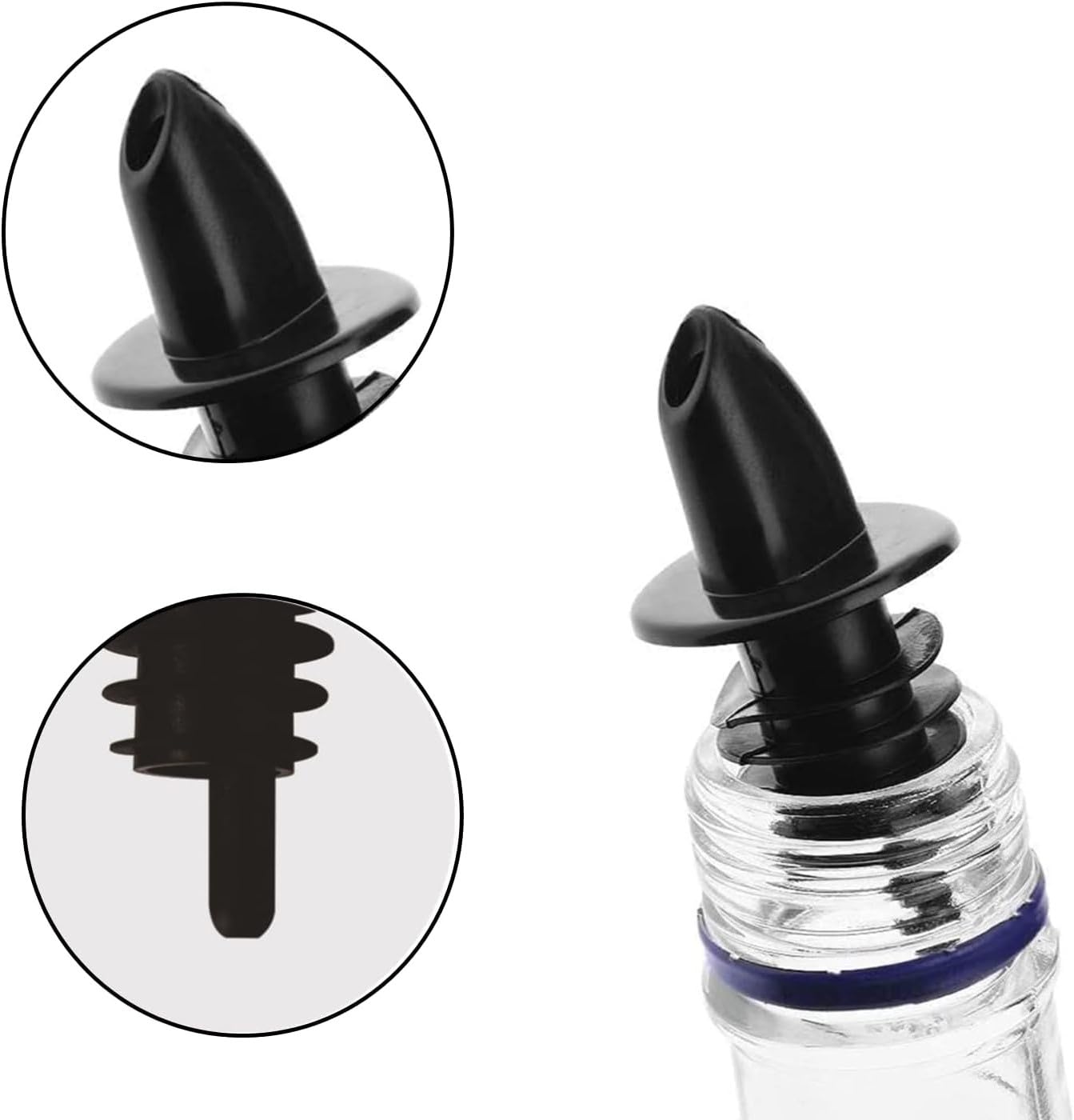 Chabrias Ltd Free Flow Pourers Black Pack of 12 Freeflow Plastic Pourer for Spirits, Juices, Syrups & Oils Conical Wine Spout Stopper with Air Tube Alcohol Pouring Tube for Bars, Restaurants, Kitchen