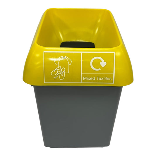 30 Litre Recycling Bin With Yellow Lid & Mixed Textile Sticker Included - Premium Bins from Chabrias Ltd - Just £23.74! Shop now at Chabrias Ltd