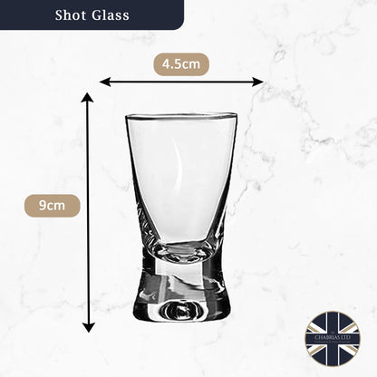 Chabrias Ltd Heavy Base V-Shaped Shot Glasses | Set of 6 or 12 | Durable 35ml Shot Glasses for Vodka, Whiskey, Tequila, Espresso, Desserts | Dishwasher Safe & Perfect for Gifting