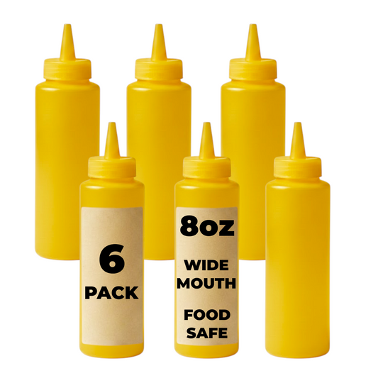 6-pack yellow 250ml squeeze bottles for sauces and condiments