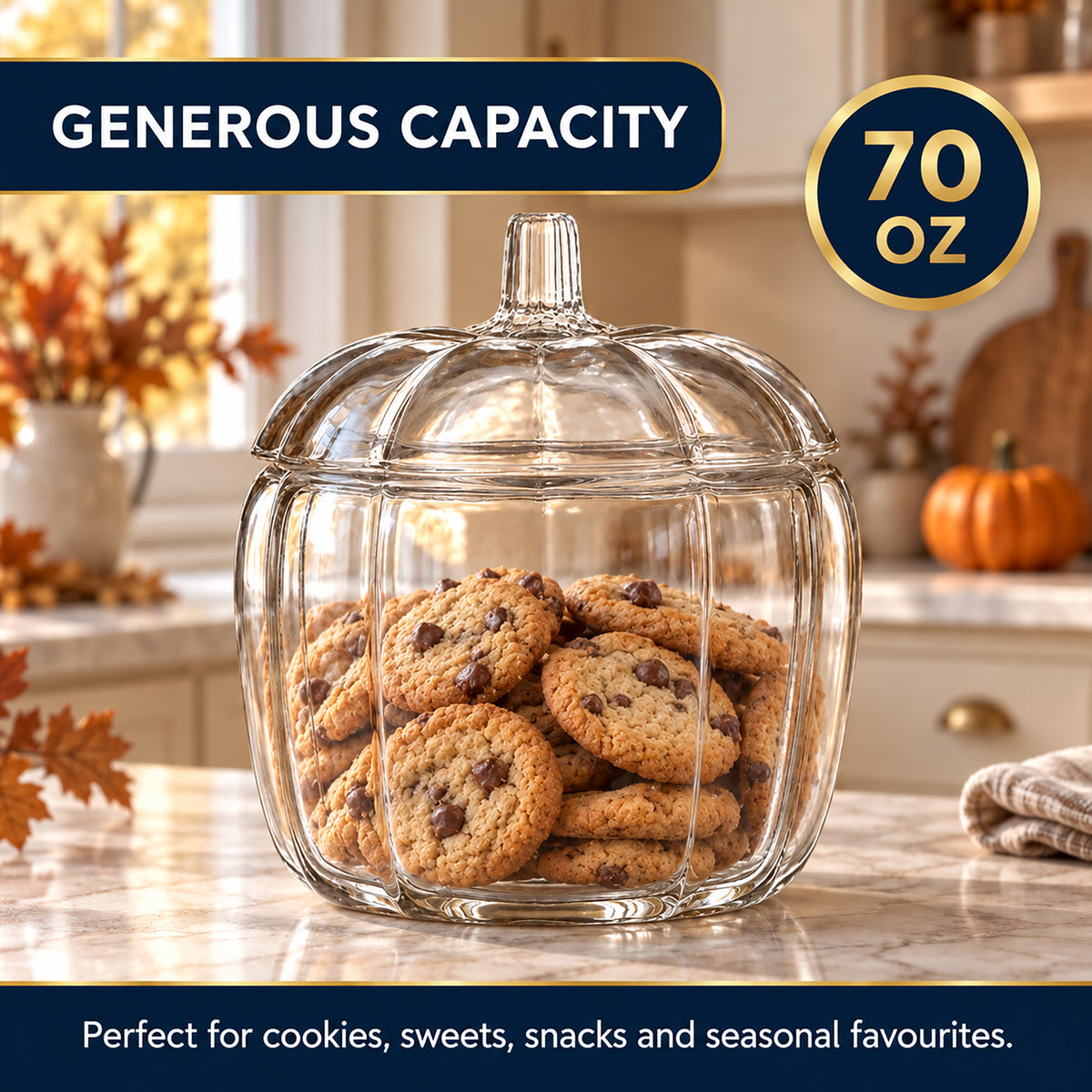 2L Clear Glass Pumpkin Jar with Lid  Halloween Sweet & Biscuit Jar