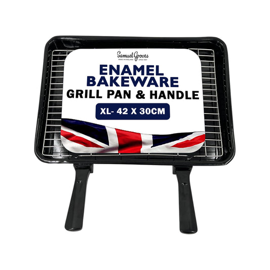 Vitreous Enamel Universal Grill Pan, Handle & Wire Rack, Extra Large (42cm) - Premium Kitchen from Samuel Groves - Just £21.99! Shop now at Chabrias Ltd