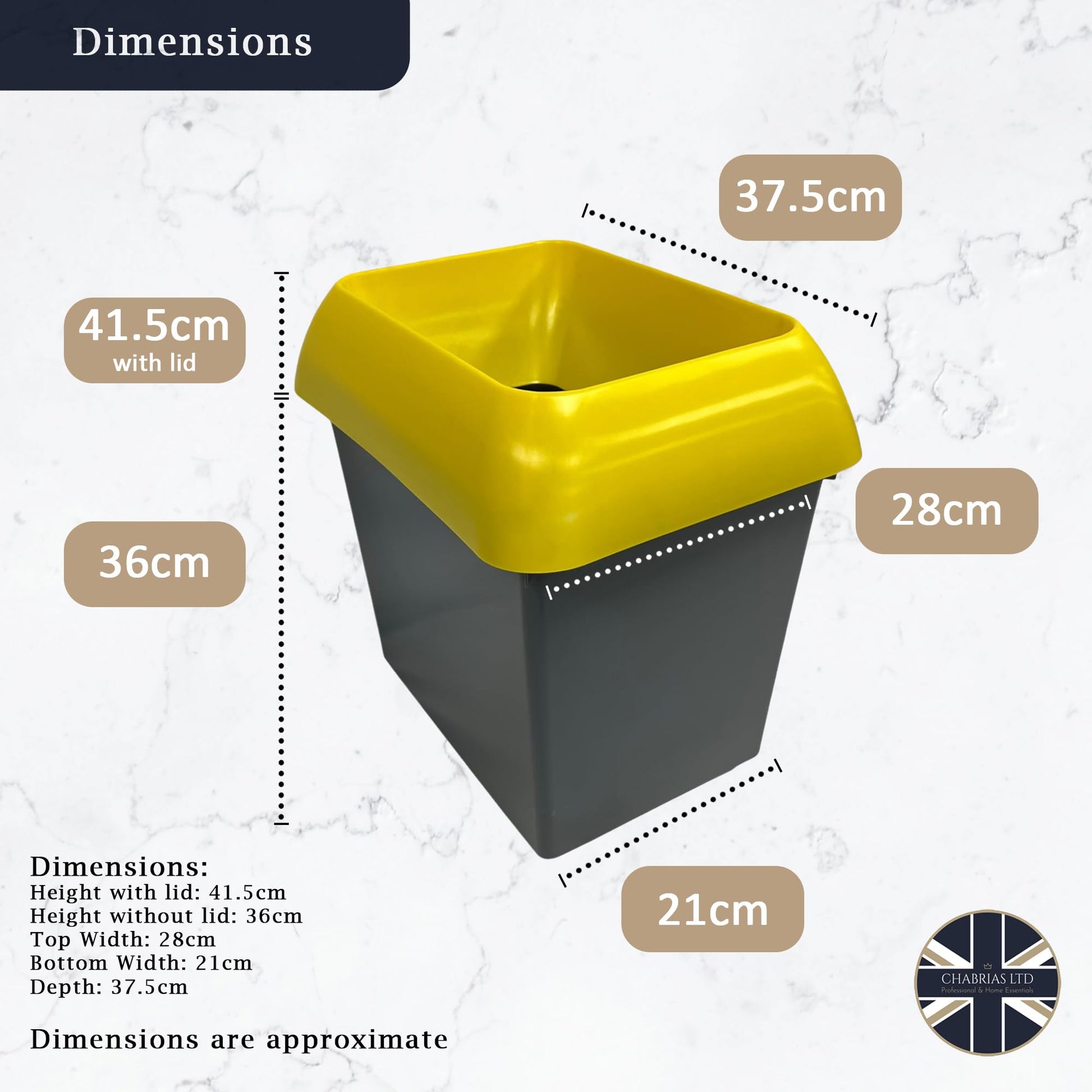 30 Litre Recycling Bin With Yellow Lid & Mixed Textiles Sticker Included - Premium BISS from Chabrias Ltd - Just £23.99! Shop now at Chabrias Ltd
