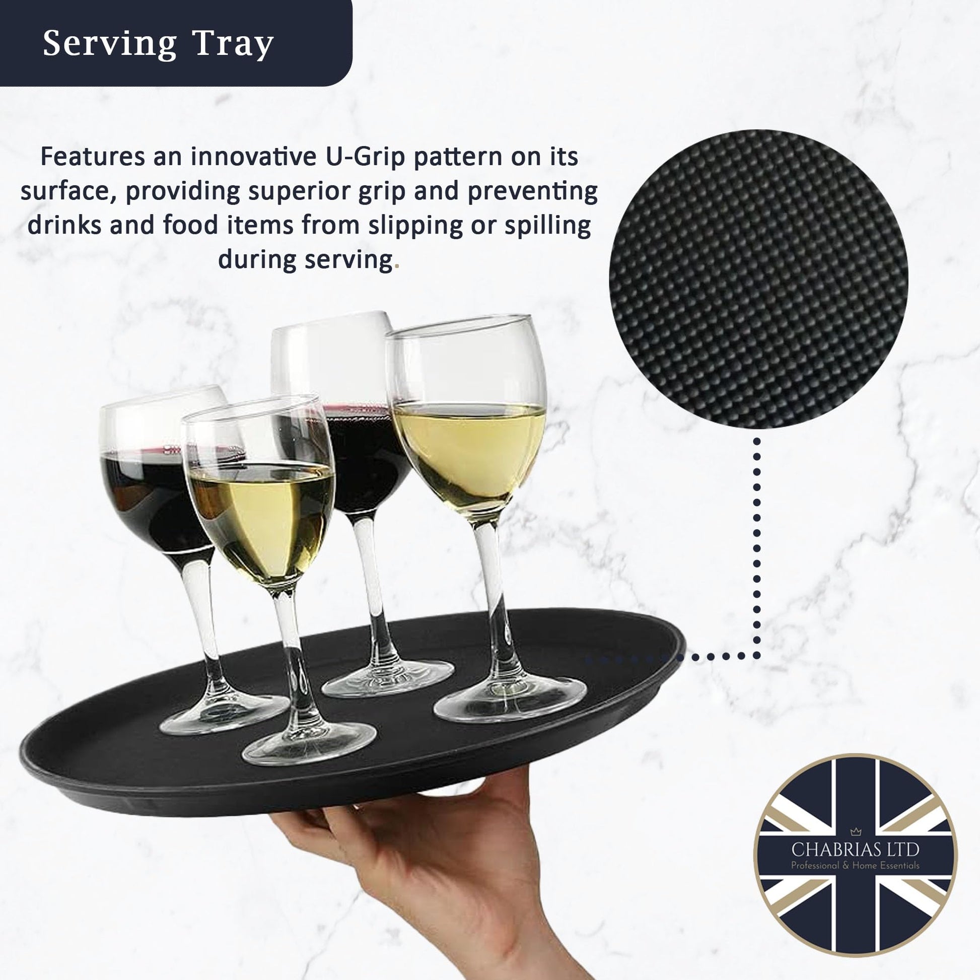 U-Grip Round Black Anti Slip Non Slip Bar Drinks Food Serving Tray - Bar Tray for Parties, Gatherings, Bars, Restaurants, and Home - Premium Home from Chabrias Ltd - Just £99.99! Shop now at Chabrias Ltd