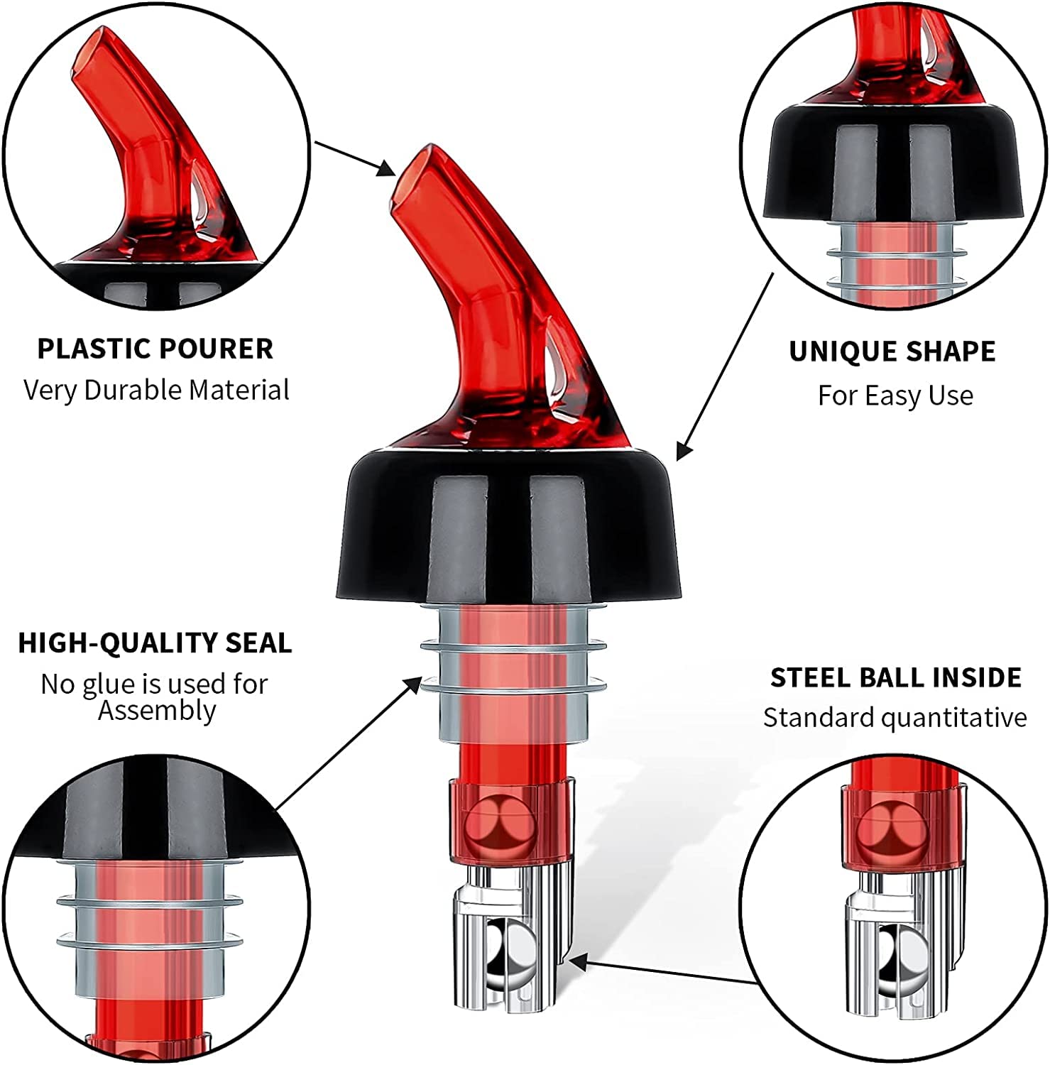 Bottle Pourers, Quick Shot Spirit Measure Pourer Spouts Drinks Wine Cocktail Alcohol Automatic Dispenser Home Bar Tools Made in England by Chabrias (12 x 30ml, Red) - Premium Kitchen from Chabrias Ltd - Just £21.84! Shop now at Chabrias Ltd