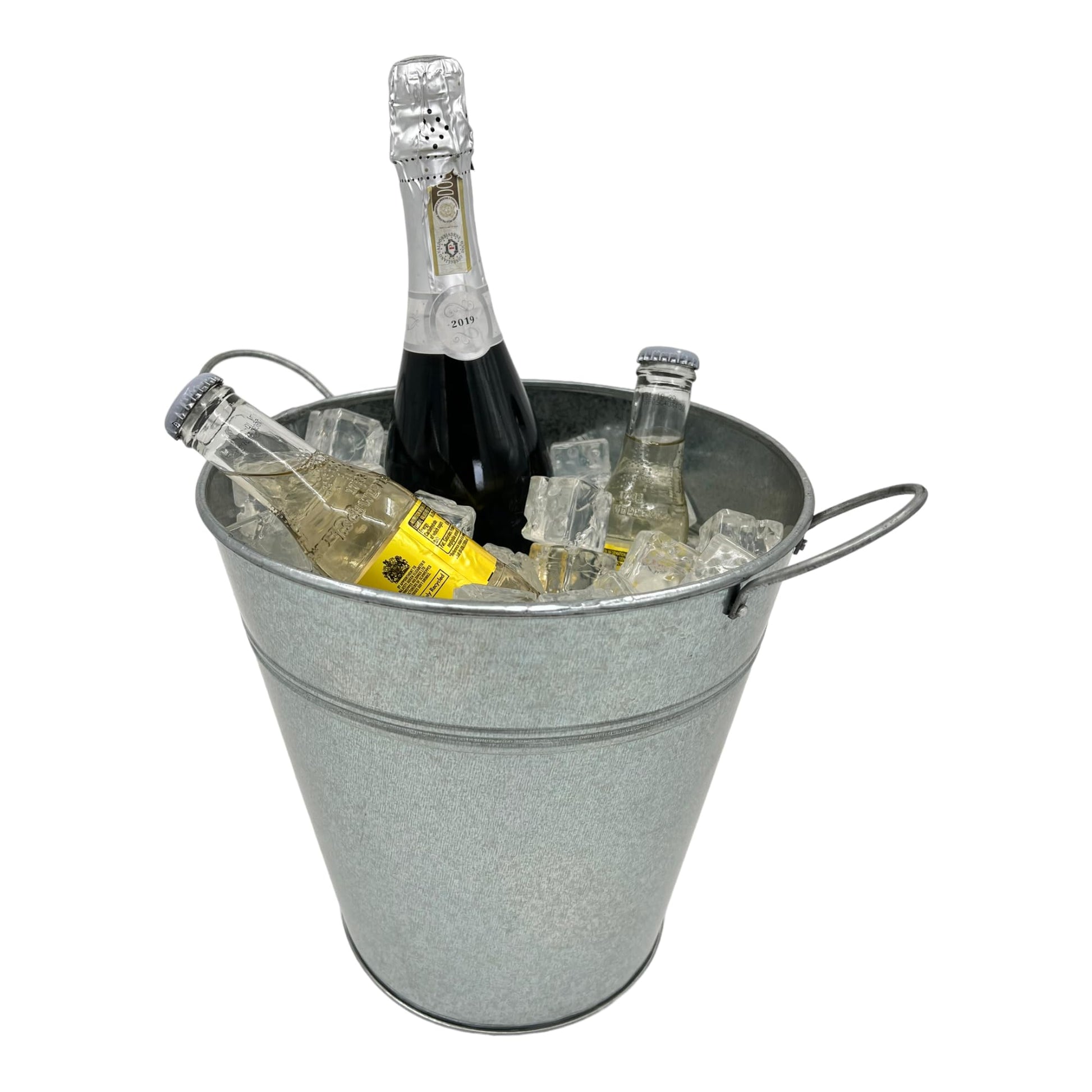 Galvanized Ice Bucket - 10" Diameter | Rustic Vintage Design | Premium Quality | Two Metal Handles for Easy Mobility - Premium Kitchen from Chabrias Ltd - Just £9.49! Shop now at Chabrias Ltd