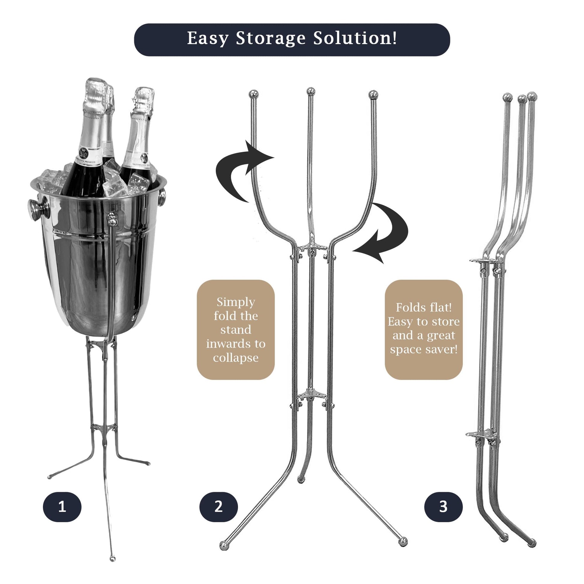 Premium Stainless Steel Wine & Champagne Ice Bucket, Ice Buckets, Ice Buckets for Parties, Set with Folding Stand, Drink Buckets for Parties, Champagne Cooler, Beer Bucket, Stainless Steel Bucket - Premium Home from Chabrias Ltd - Just £37.99! Shop now at Chabrias Ltd