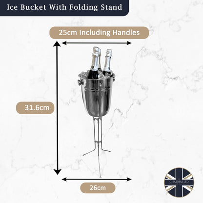 Premium Stainless Steel Wine & Champagne Ice Bucket, Ice Buckets, Ice Buckets for Parties, Set with Folding Stand, Drink Buckets for Parties, Champagne Cooler, Beer Bucket, Stainless Steel Bucket - Premium Home from Chabrias Ltd - Just £37.99! Shop now at Chabrias Ltd