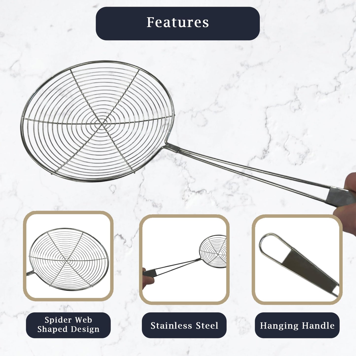 Chabrias Ltd Stainless Steel Strainer Fat Skimmer Ladle with Ergonomic Handle Wire Skimmer Spoon with Spider Mesh Filter for Frying, Straining, and Skimming – Heavy Duty - Premium Kitchen from Chabrias Ltd - Just £6.99! Shop now at Chabrias Ltd