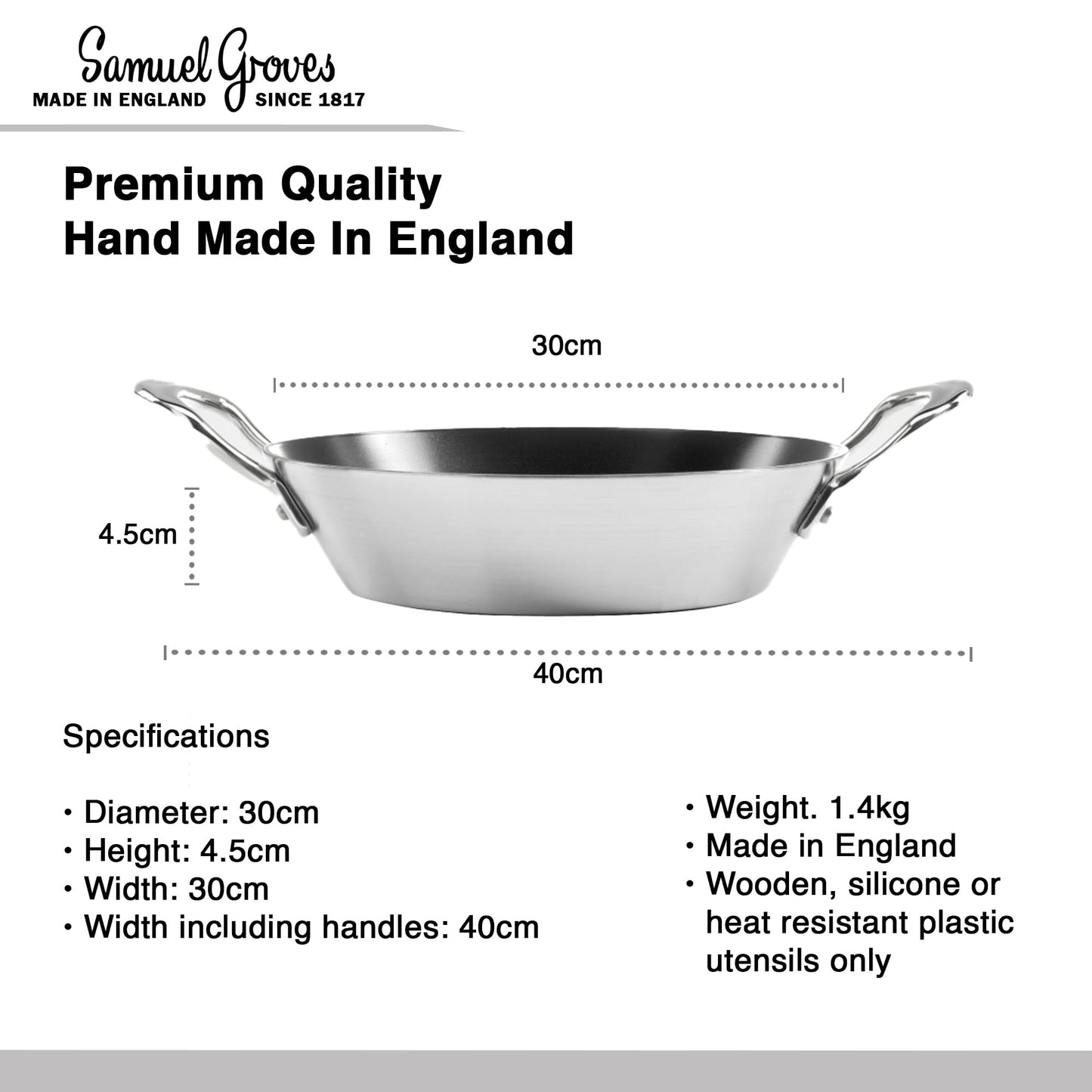 Samuel Groves Stainless Steel Non Stick 3-Ply Paella Pan – Rapid Heat Distribution, Durable Design, Riveted Handles, Induction Compatible, UK Made - Premium Kitchen from Samuel Groves - Just £85.49! Shop now at Chabrias Ltd
