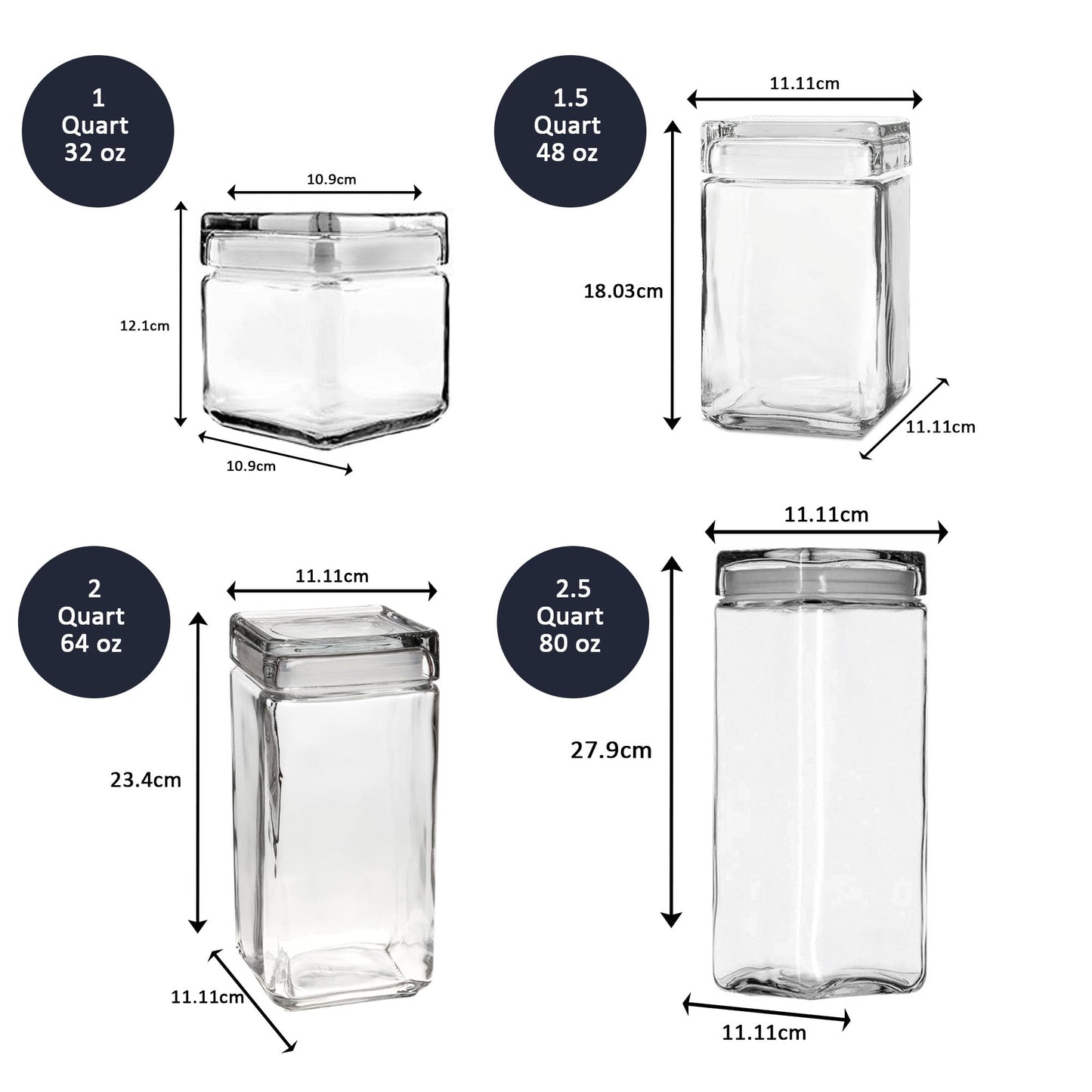 Chabrias Ltd Square Stackable Glass Storage Jars With Lids, Food Container, Food Storage, Kitchen Storage Containers, Coffee, Sugar, Tea Containers, Pantry Storage Containers - Premium Home from Chabrias Ltd - Just £13.99! Shop now at Chabrias Ltd