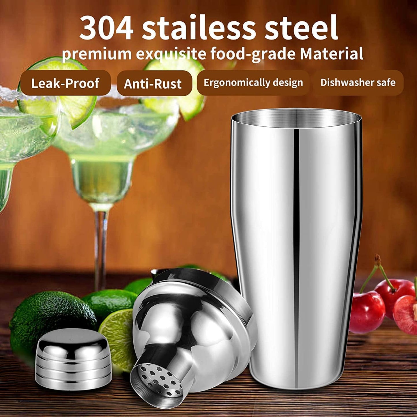 Premium 24 Ounce (750ml) Stainless Steel Cocktail Shaker with Built-in Bartender Strainer - Essential Mixology Bar Set Accessories - Premium Kitchen from Chabrias Ltd - Just £8.54! Shop now at Chabrias Ltd