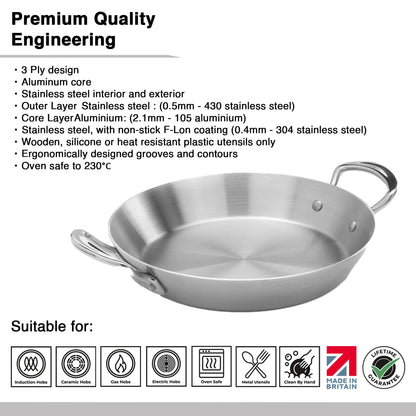 Samuel Groves Stainless Steel Non Stick 3-Ply Paella Pan – Rapid Heat Distribution, Durable Design, Riveted Handles, Induction Compatible, UK Made - Premium Kitchen from Samuel Groves - Just £99.99! Shop now at Chabrias Ltd