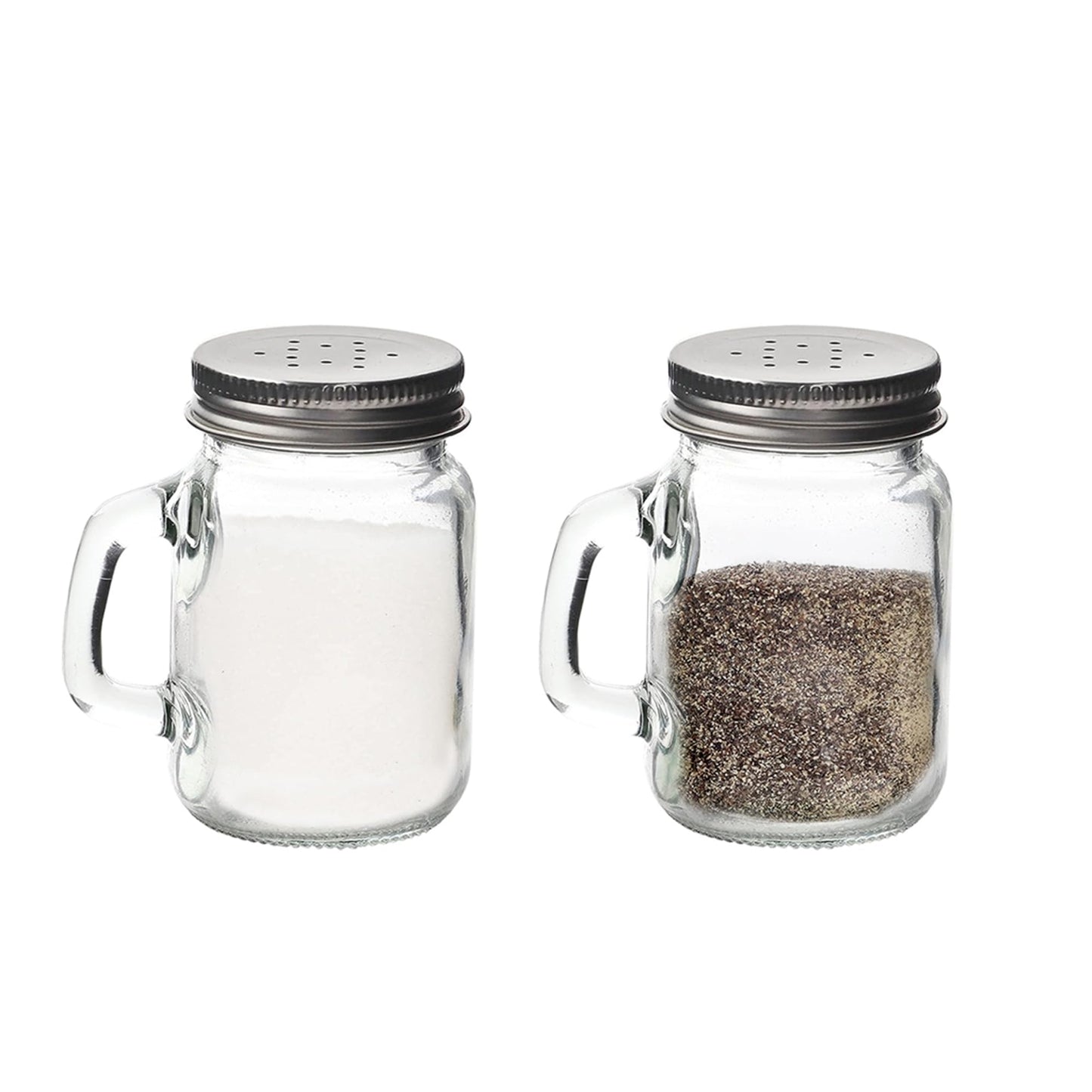 Glass Mason Jar Salt and Pepper Shaker Set with Handles & Silver Lids – 4oz Capacity, Easy Refill, Farmhouse Style - Premium Kitchen from Chabrias Ltd - Just £7.49! Shop now at Chabrias Ltd