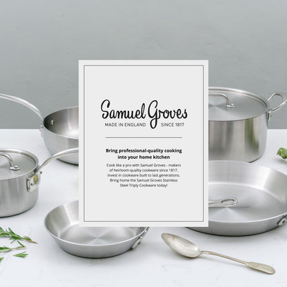 Samuel Groves - Classic Stainless Steel Tri-Ply Frying Pan - Rapid Heat Distribution - Suitable for All Hobs, Including Induction Made in England - Premium Kitchen from Samuel Groves - Just £66.50! Shop now at Chabrias Ltd